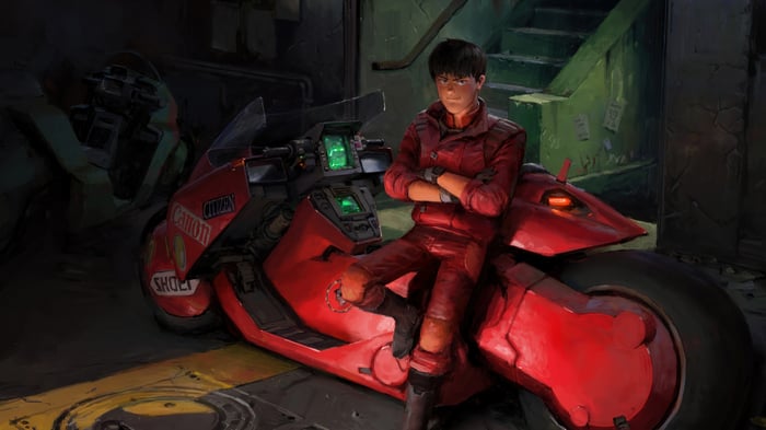 Akira on his red motorcycle 4K