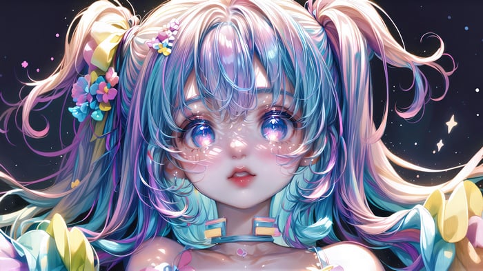 Cute Anime Girl with Colorful Hair 4K