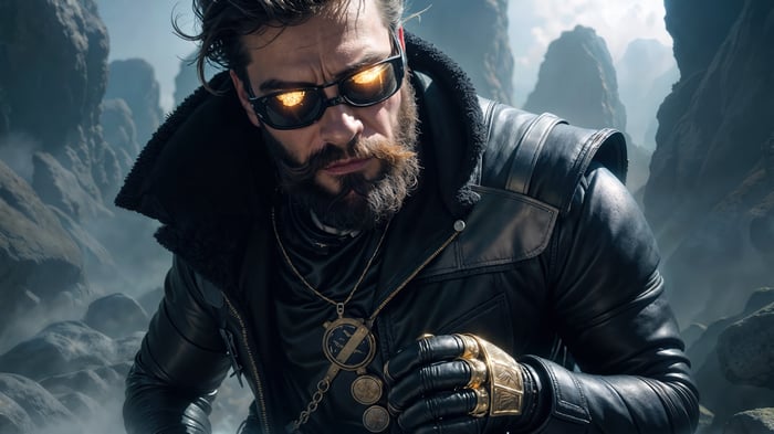 Man with Beard and Sunglasses in Mountains 4K