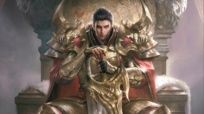 Fantasy Warrior in Golden Armor with Sword