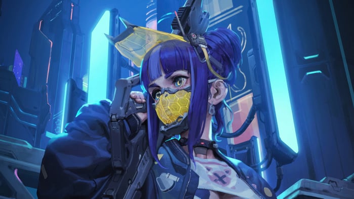 Sci-Fi Anime Girl with Mask and Gun 4K