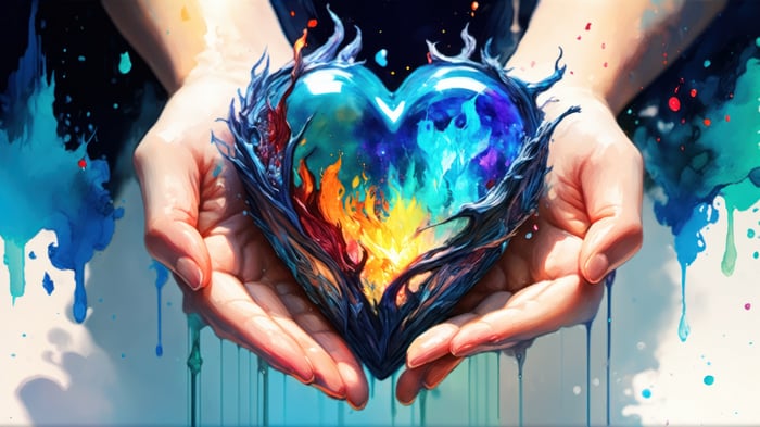 Colorful Heart in Hands Digital Art 4K