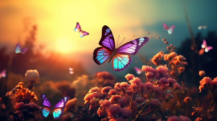 Colorful Butterflies Flying Over Flowers in 4K