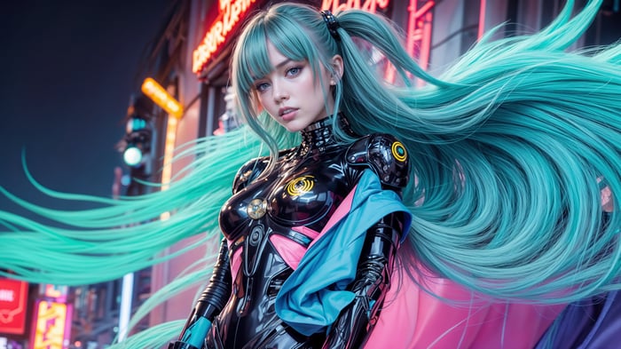 Anime Girl in Sci-Fi Suit with Teal Hair 4K