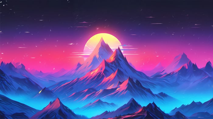 Digital Art Mountain Sunset Scenery 4K