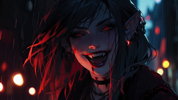 Vampire Elf Girl with Red Eyes in 4K