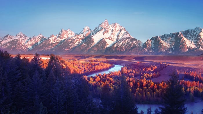 Grand Teton National Park Scenery with River and Forest