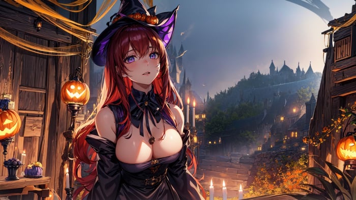 Anime Witch Girl in Halloween Town 4K