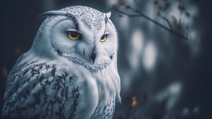 Snowy Owl in a Dark Forest 4K