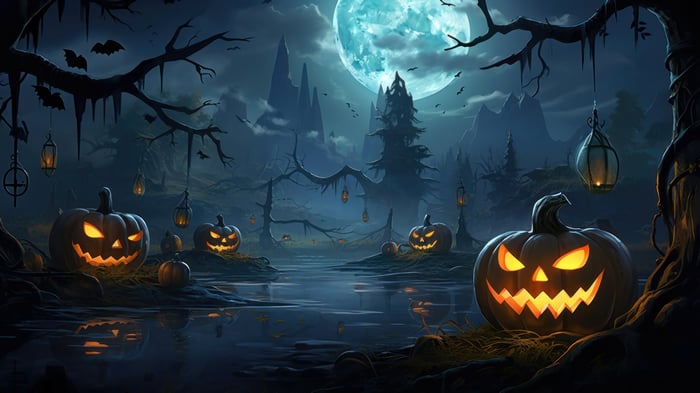 Halloween Night with Pumpkins and Moon 4K