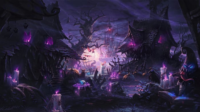 Halloween Village with Purple Lights 4K