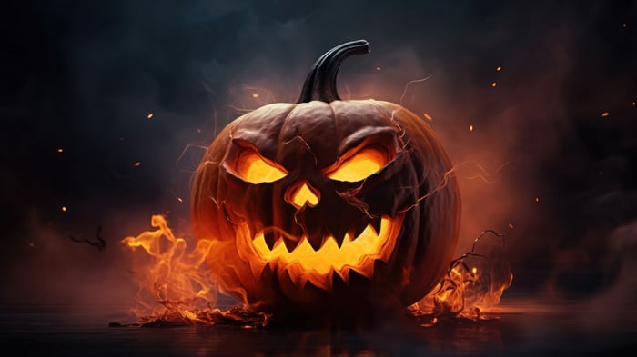 Scary Halloween Pumpkin on Fire 4K