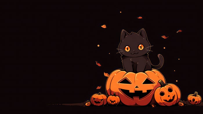 Black Cat on Pumpkins for Halloween 4K