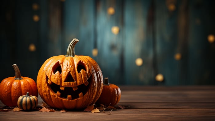 Halloween Pumpkins on a Wooden Table