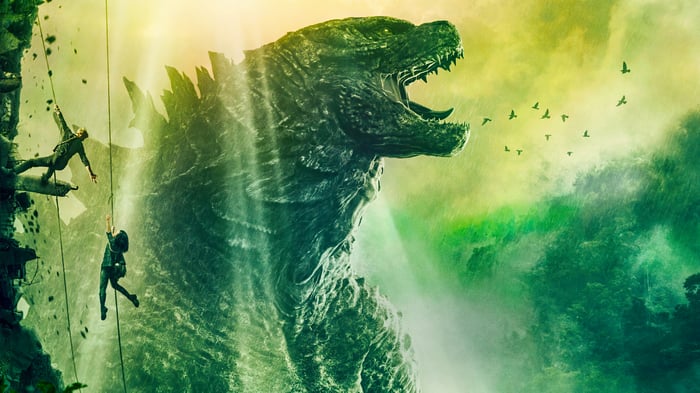 Godzilla and people on ropes 4K
