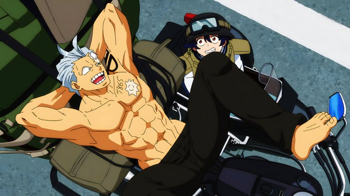 Undead Unluck Andy and Fuuko on a Motorcycle