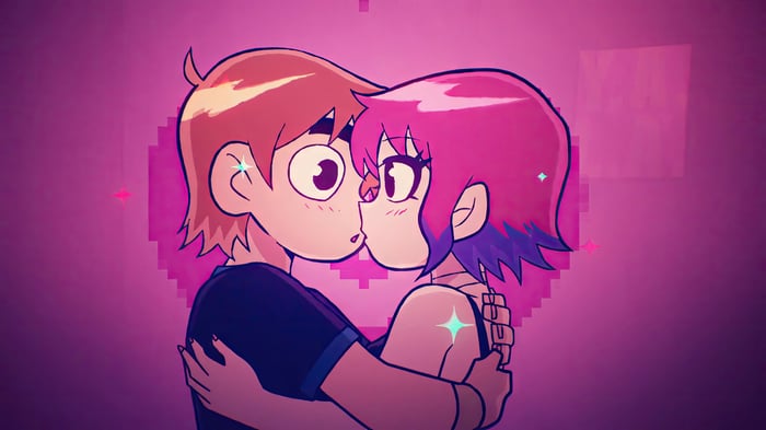 Scott Pilgrim and Ramona Flowers Kissing