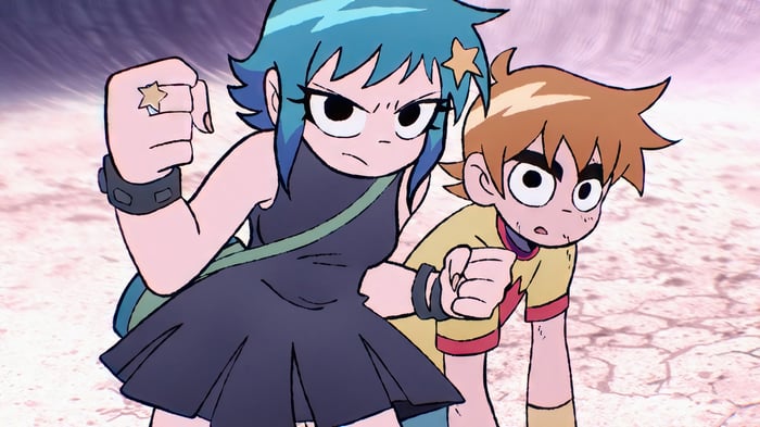 Ramona Flowers and Scott Pilgrim in Scott Pilgrim Takes Off 4K