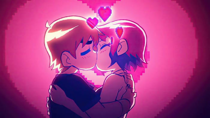 Scott Pilgrim and Ramona Flowers Kissing