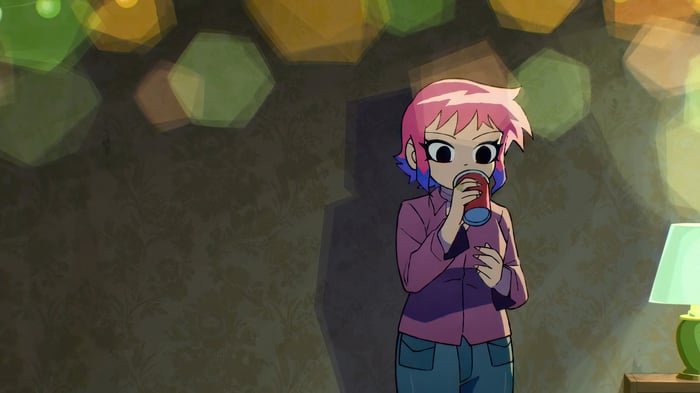 Ramona Flowers drinks from a can in Scott Pilgrim Takes Off