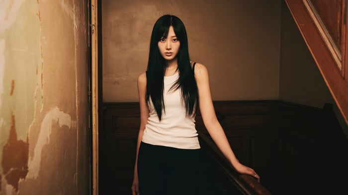 Giselle from Aespa in a dark, old house
