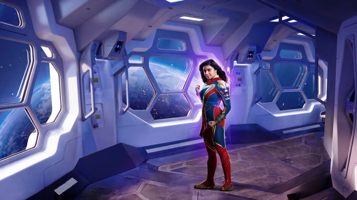 Kamala Khan in a Spaceship with Earth View 4K