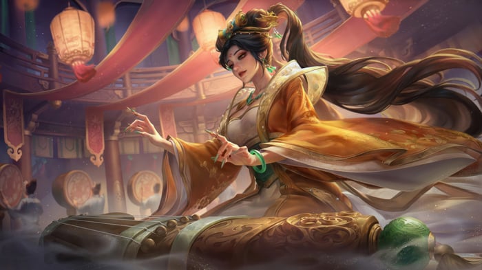 Sona playing a Guqin in League of Legends 4K