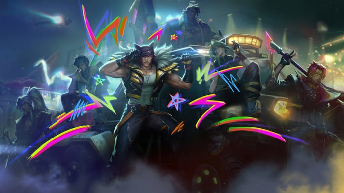 Sett and Heartsteel group in League of Legends 4K