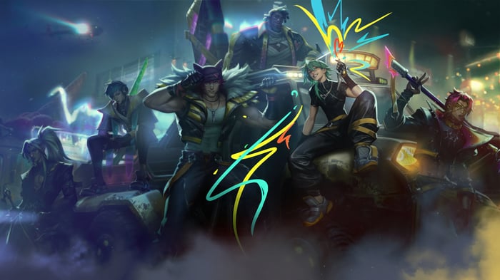 Heartsteel League of Legends characters on a vehicle