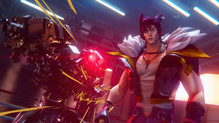 Sett and robot in League of Legends 4K