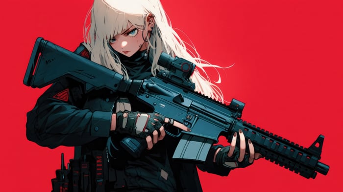 Girl with Rifle in Cyberpunk Style 4K