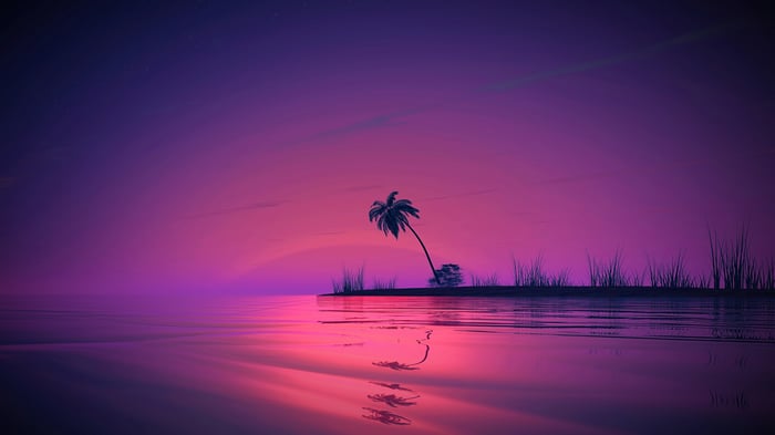 Palm Tree Island at Sunset 4K