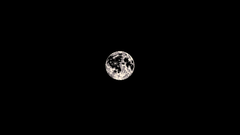 Pixel art moon on a black background