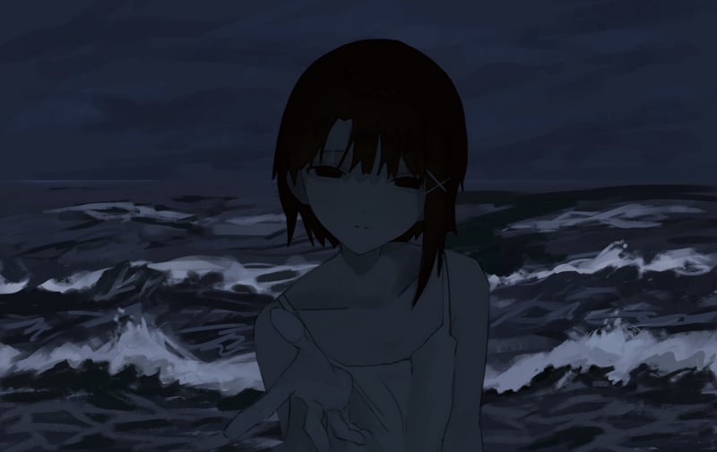 Serial Experiments Lain by the dark ocean waves