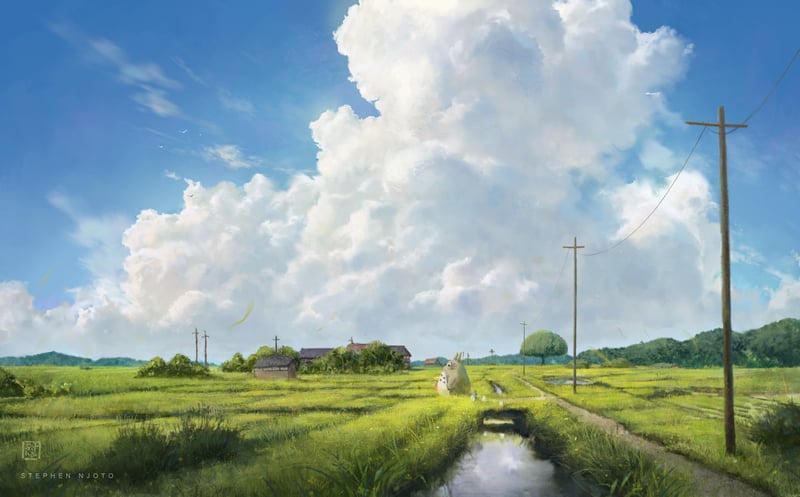 My Neighbor Totoro Scenery with Kusakabe Mei and Watermark