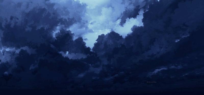 Scenery of dark, dramatic clouds in the night sky