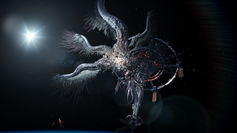 Stellar Blade creature and Eve in space