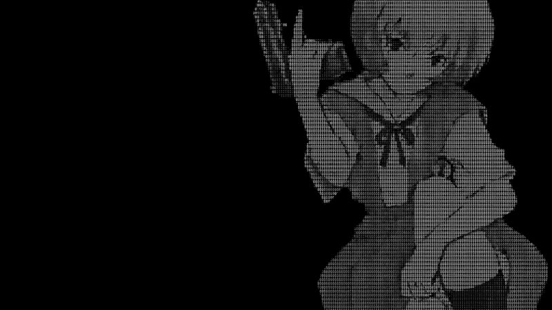 Ayanami Rei holding a gun in ASCII art