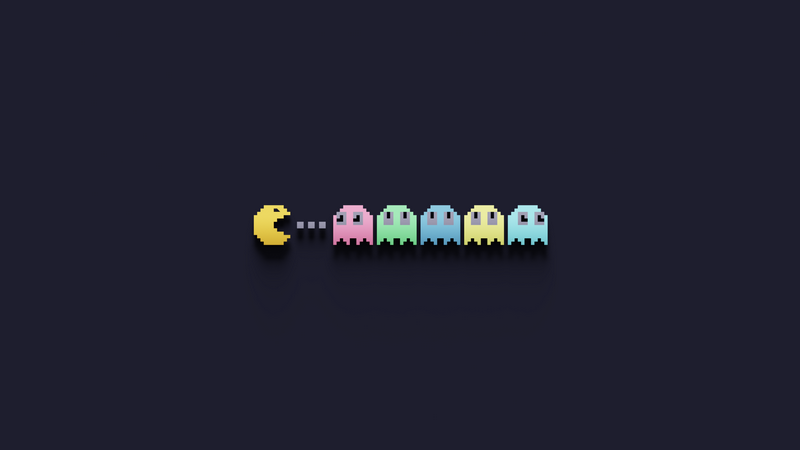 Pac-Man and ghosts in a retro video game style