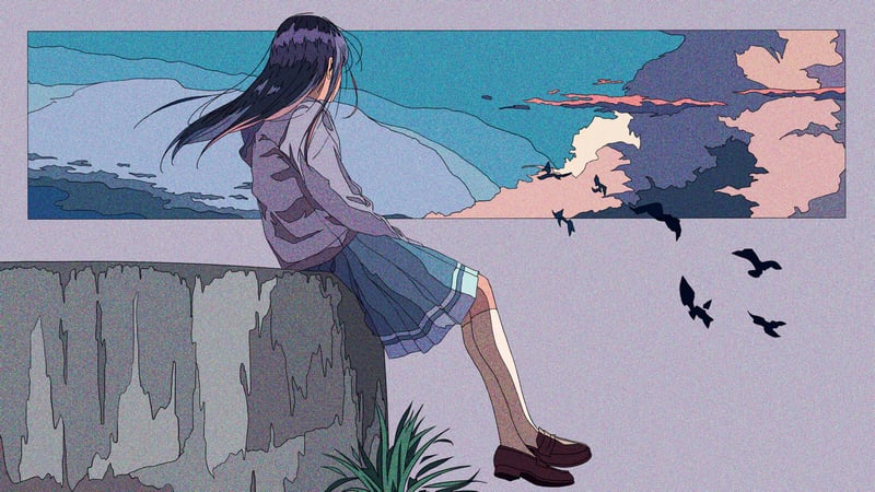 Yoroizuka Mizore from Liz to Aoi Tori sitting by the sea
