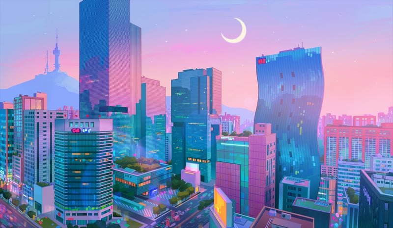 KPop Demon Hunters Cityscape at Dusk