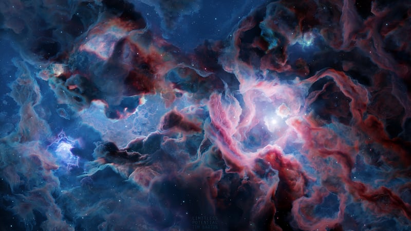Digital artwork of a colorful nebula with glowing clouds and stars