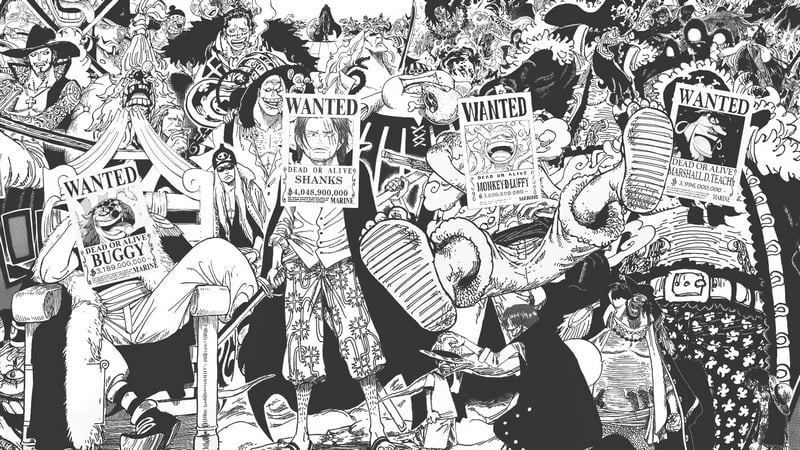 One Piece Characters with Wanted Posters Collage