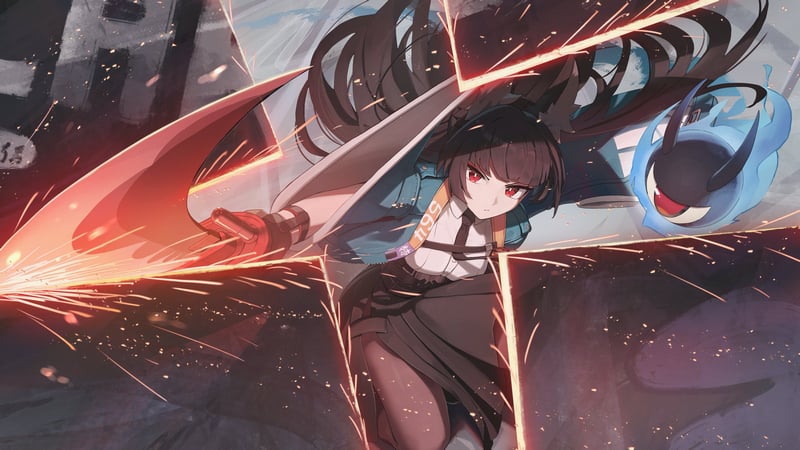 Miyabi (Zenless Zone Zero) with sword and sparks