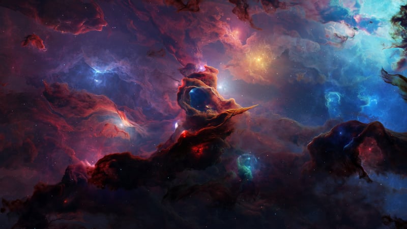 Colorful Nebula with Glowing Stars in Deep Space