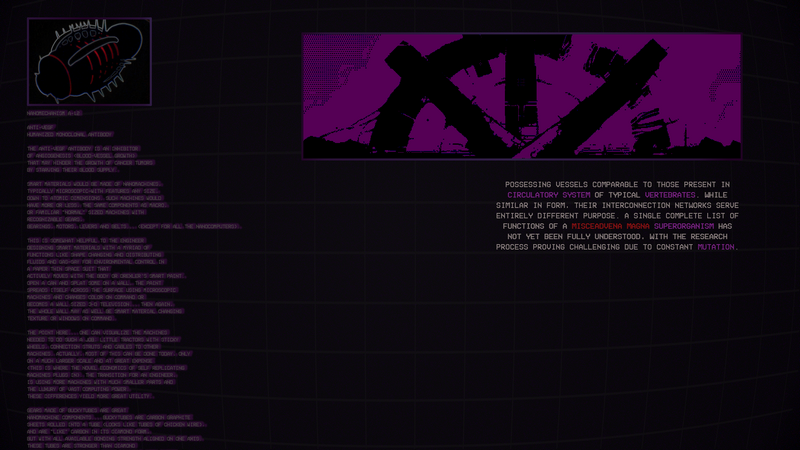 Digital art with text and abstract purple shapes