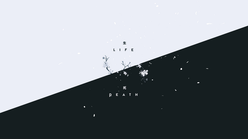 Minimalist Yin and Yang with Life and Death text