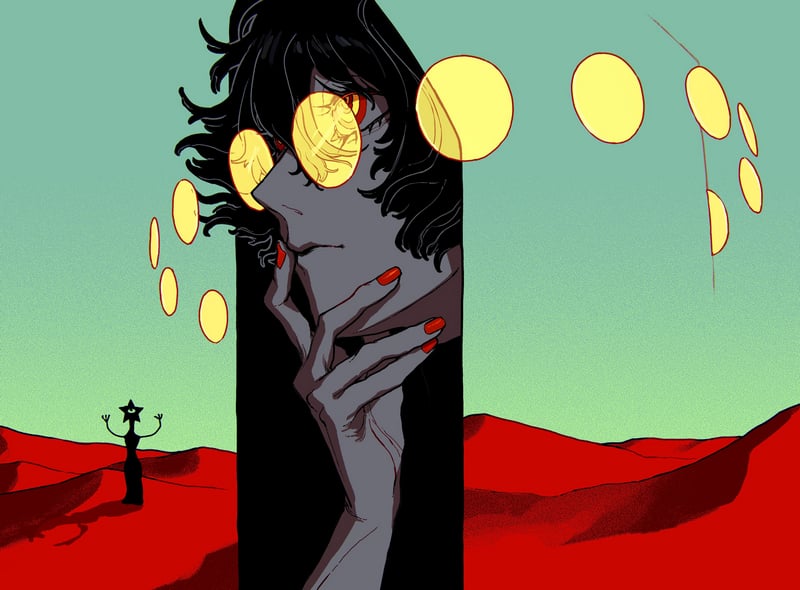 Anime boy with sunglasses in a desert landscape