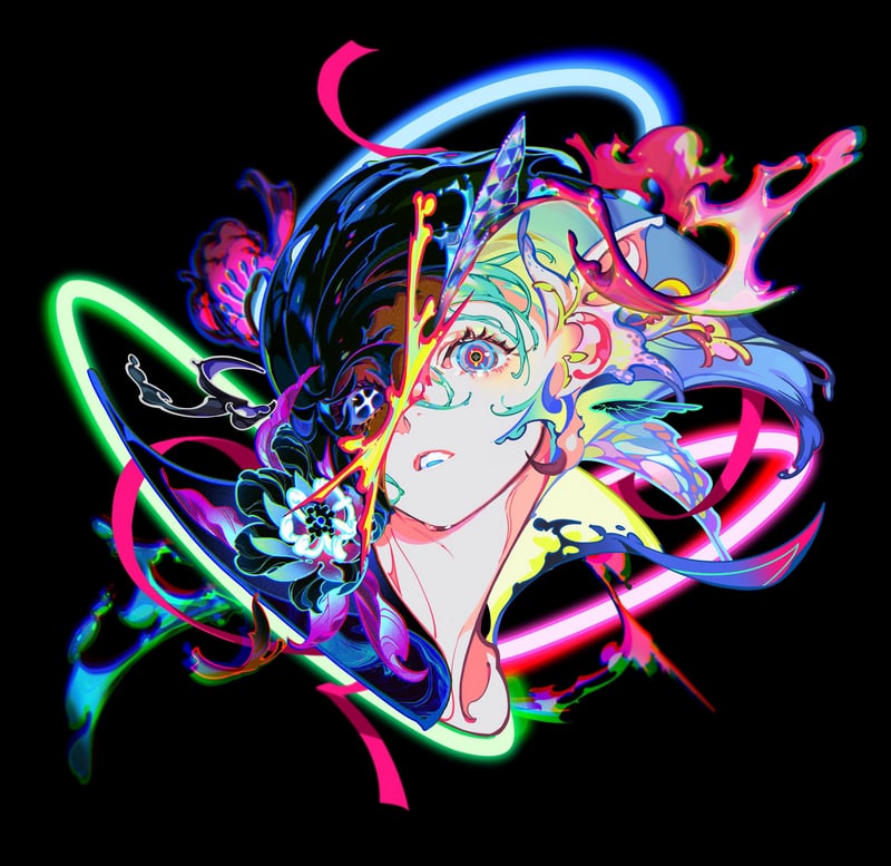 Anime girl with colorful abstract elements