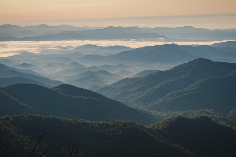 Misty Mountains in North Carolina at Sunrise